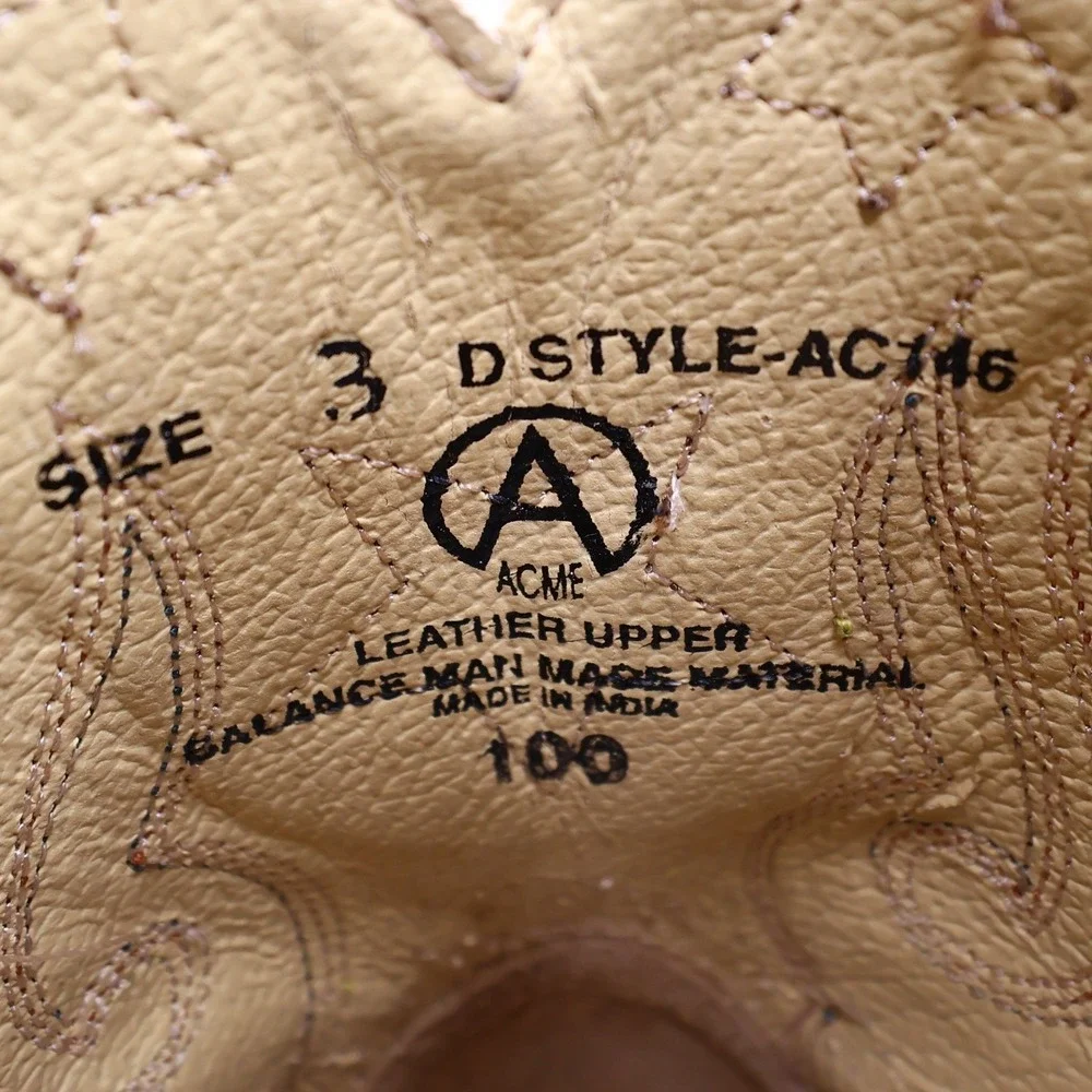Acme Vintage Style Western Boots Kids 3 Brown Leather NWT AC146 Star Inlay